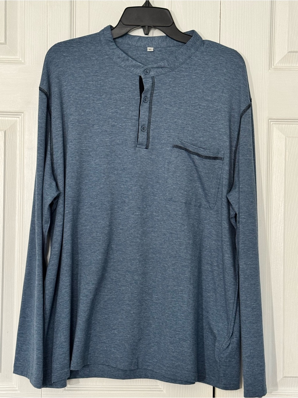 Sailwind Men's Blue Heather Banded Mandarin Collar Henley Pocket Shirt XL